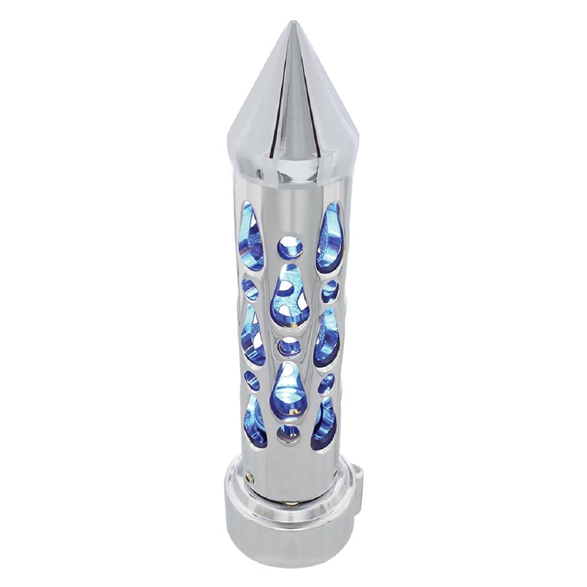 United Pacific 70722 Chrome''Brooklyn'' 13/15/18 Speed Spike Gearshift Knob W/High Power Led - Blue