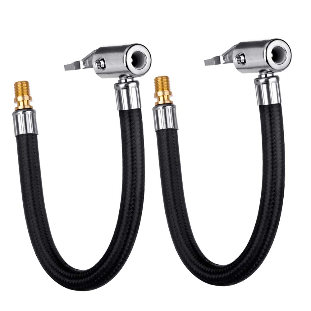 Lumiteco 2 Pcs Locking Air Chuck With Air Hose And Standard Tire Valve Fine Thread, Air Inflator Hose Adapter For Twist On Conve