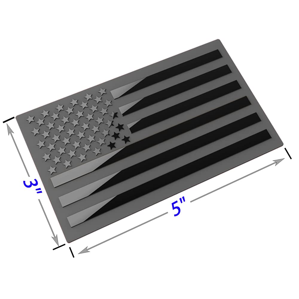 3D Metal American Flag Emblem Decal，Black American Flag Decal,For Car, Truck Or Suv,5"X3"(Matte Black ，Three Usa Regular Orientation)