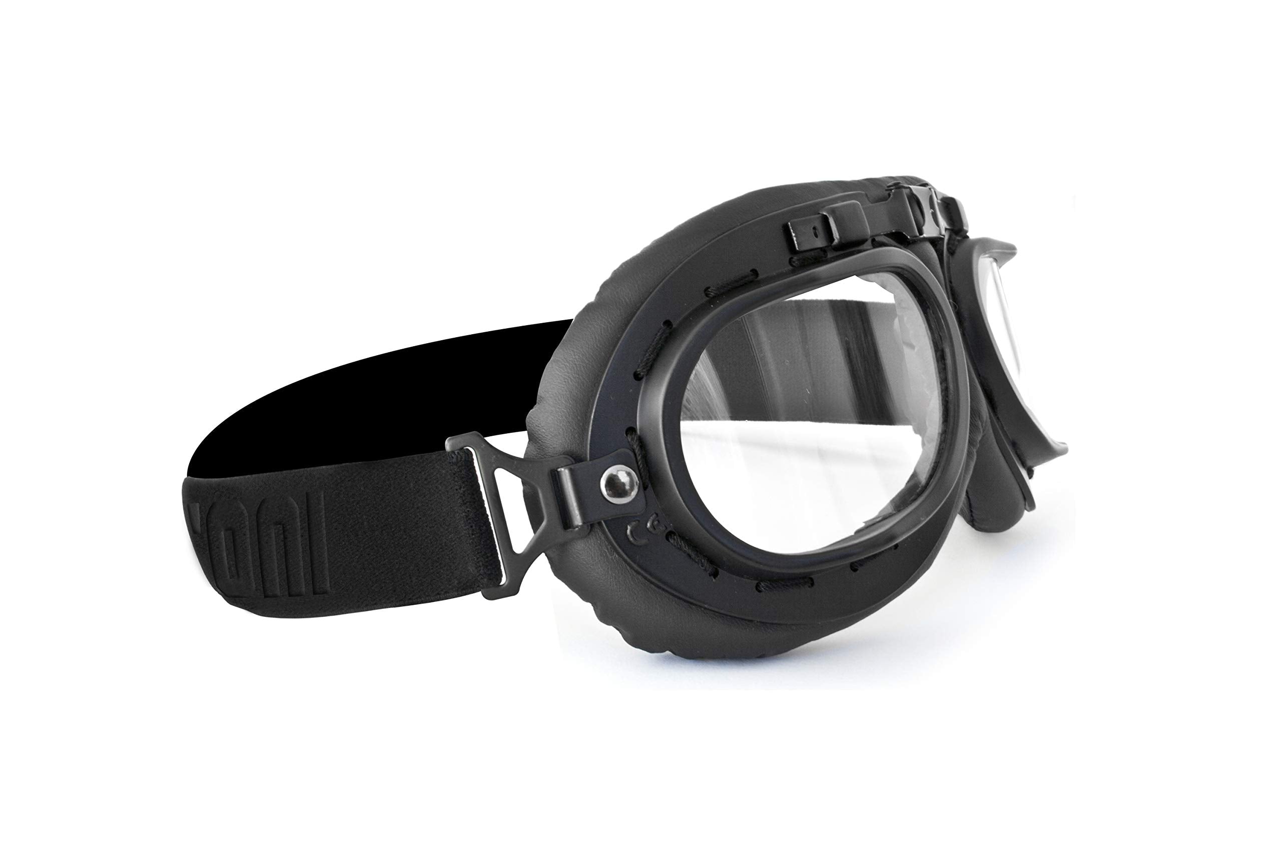 Bertoni Vintage Aviator Motorcycle Goggles Matt Black Anticrash Photochromic Lenses - F195Ph Pilot Over Helmets Glasses