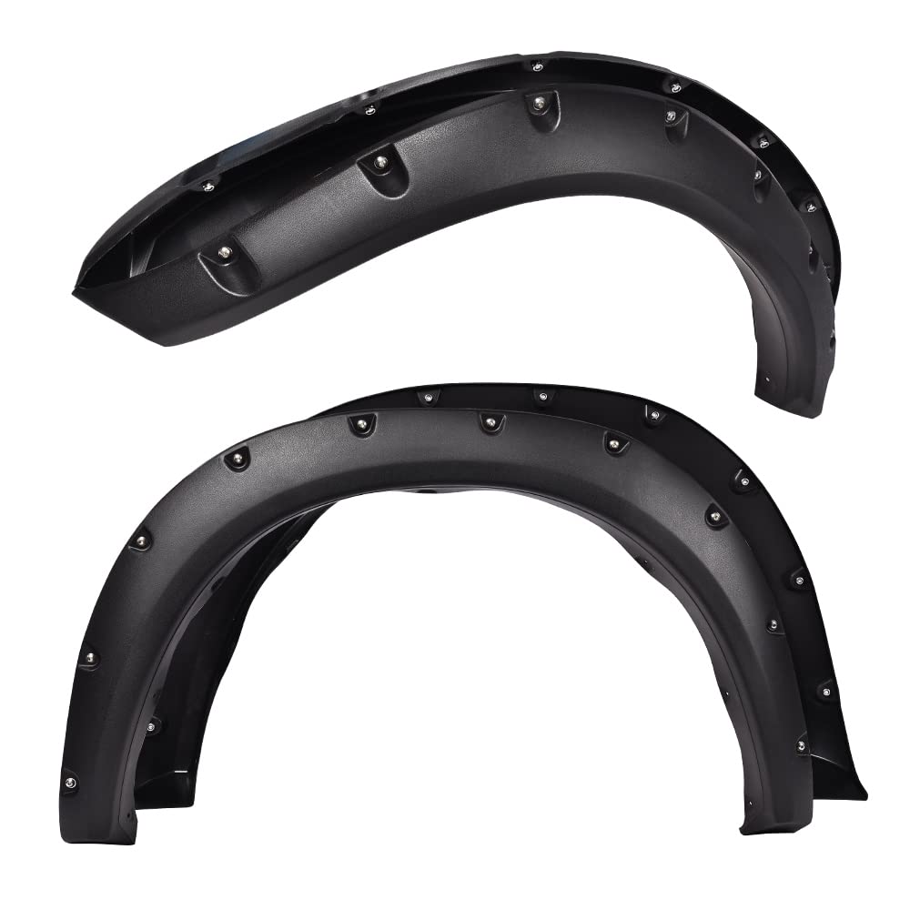 Pit66 Fender Flares, Compatible With 2009-2018 Dodge Ram 1500 Fleetside Models/2019-2022 1500 Classic (Not For R/T & Rebel Models) Rugged Textured Black Pocket Riveted Style Wheel Flares Set, 4 Pcs