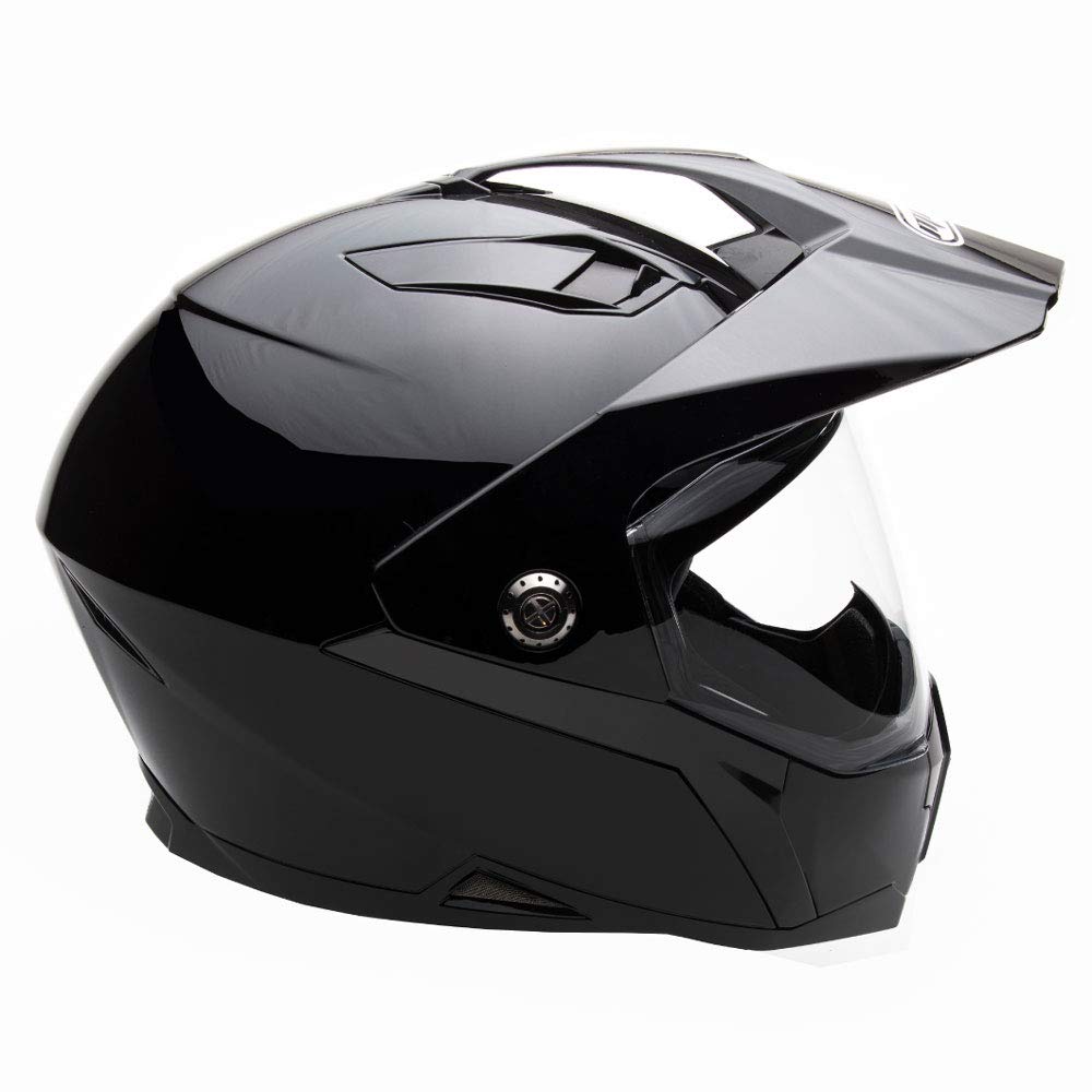 Mmg Helmet Dual Sport Off Road Motorcycle Dirt Bike Atv - Flipup Visor - Model 23 (Black Gloss, Medium)