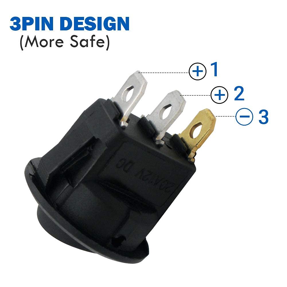 Mxuteuk 12Pcs 12V Lighted Round Rocker Switch Toggle Switch Red Led Spst On-Off Switch 20A For Car Truck Control Kcd2-102N-R