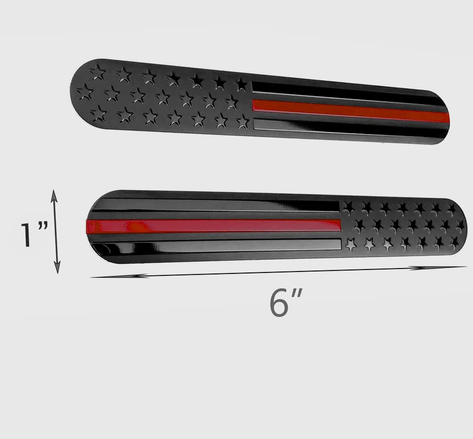 Everhitch Usa American Metal Flag Auto Fender Emblem For Cars Trucks 2-Pack (6X1, Black With Red Line)