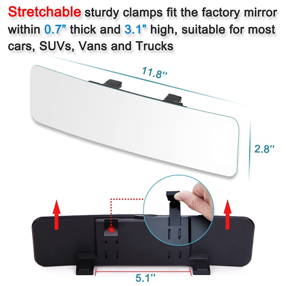 Skycrophd Rear View Mirror Frameless Car Interior Rearview Mirror Panoramic Wide Angle To Eliminate Blind Spots - Convex,11.8''(