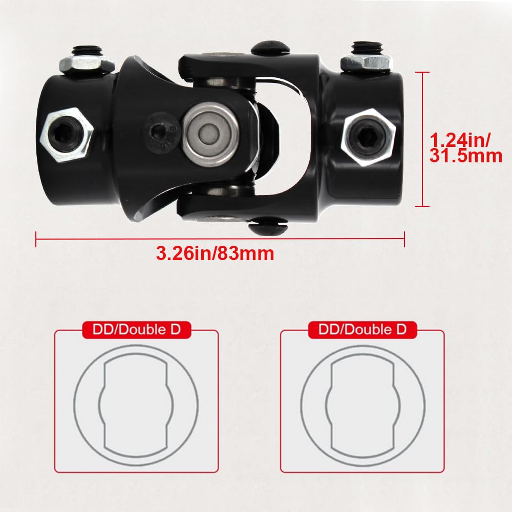 COOL STAR 3/4 DD U Joint Universal Steering Shaft Coupler, Max Angle 35°, Black, 83mm Size