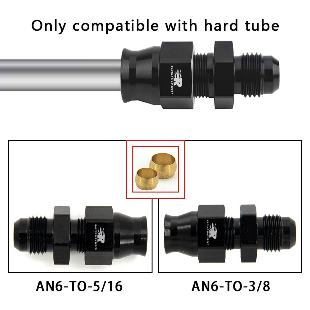 CNRAQR 6AN Male Flare to 5/16'' Fuel Hardline Tube Fitting Adapter Connector Aluminum Alloy Black Anodized 2Pcs