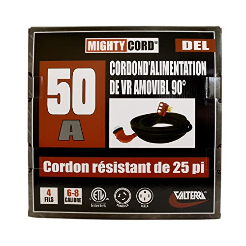 Valterra Mighty Cord Rv 50-Amp 90-Degree Detachable Power Cord, 25-Foot Cord For Rv, Red