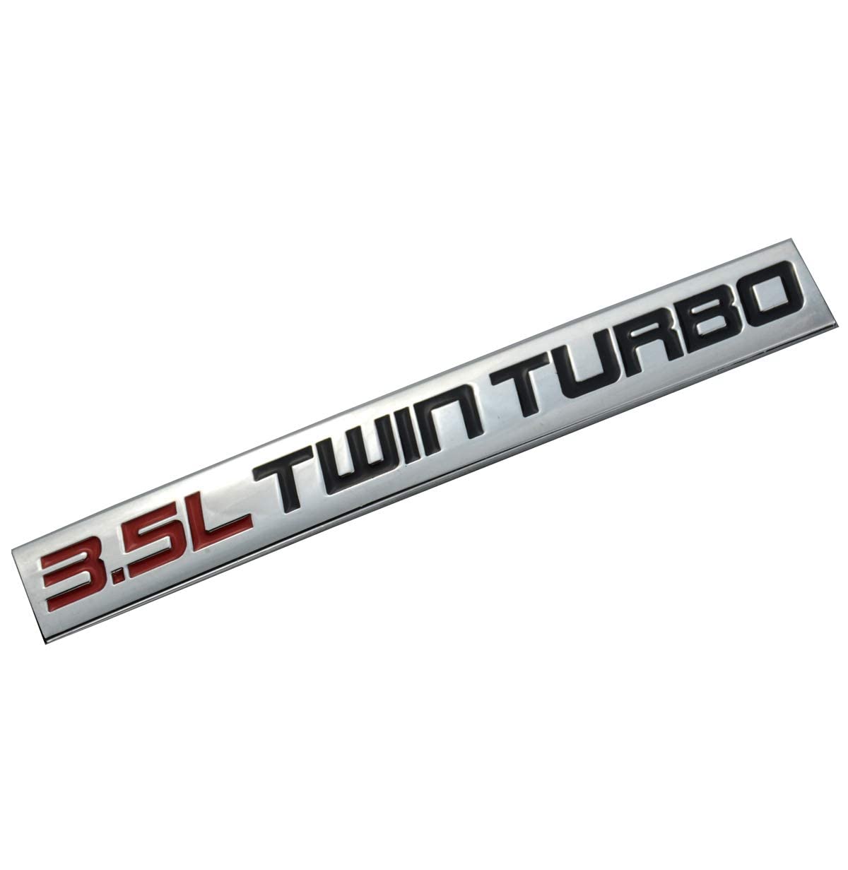 Chrome Finish Metal Emblem 3.5L Twin Turbo Badge (Red & Black Letter) " (Red & Black)