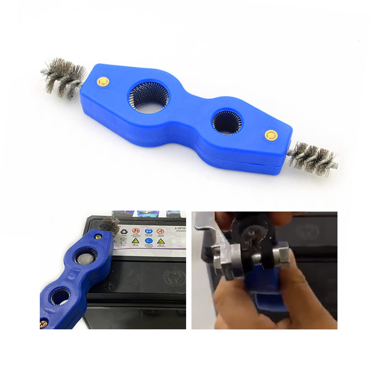 AICEL 2 Pieces Car Battery Terminal Cleaners, 4 in 1 Car Battery Cleaning Brush with Steel Wire, Anti-Corrosion Battery Terminal