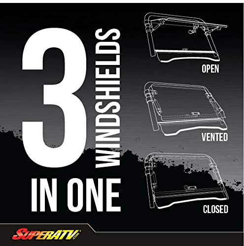 Superatv Scratch Resistant Clear Flip Windshield For 2016+ Honda Pioneer 1000, 1000-5, Hard Coated On Both Sides For Extreme Dur