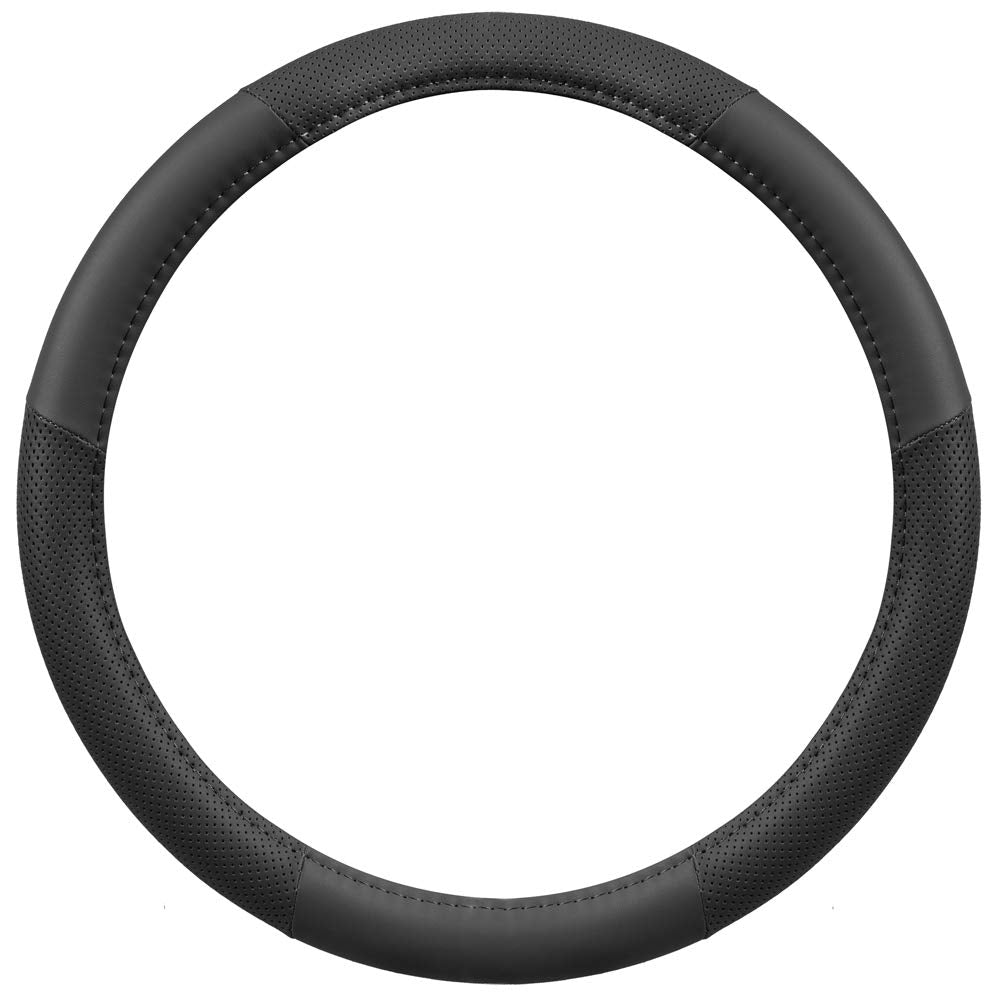 Motor Trend Perforated Microfiber Leather Steering Wheel Cover For Cars Trucks Suvs Vans, Sporty Racing Improved Grip Anti-Fatigue Ergonomic Design, Airbag Compatible - Fits Standard 15' Inch - Black