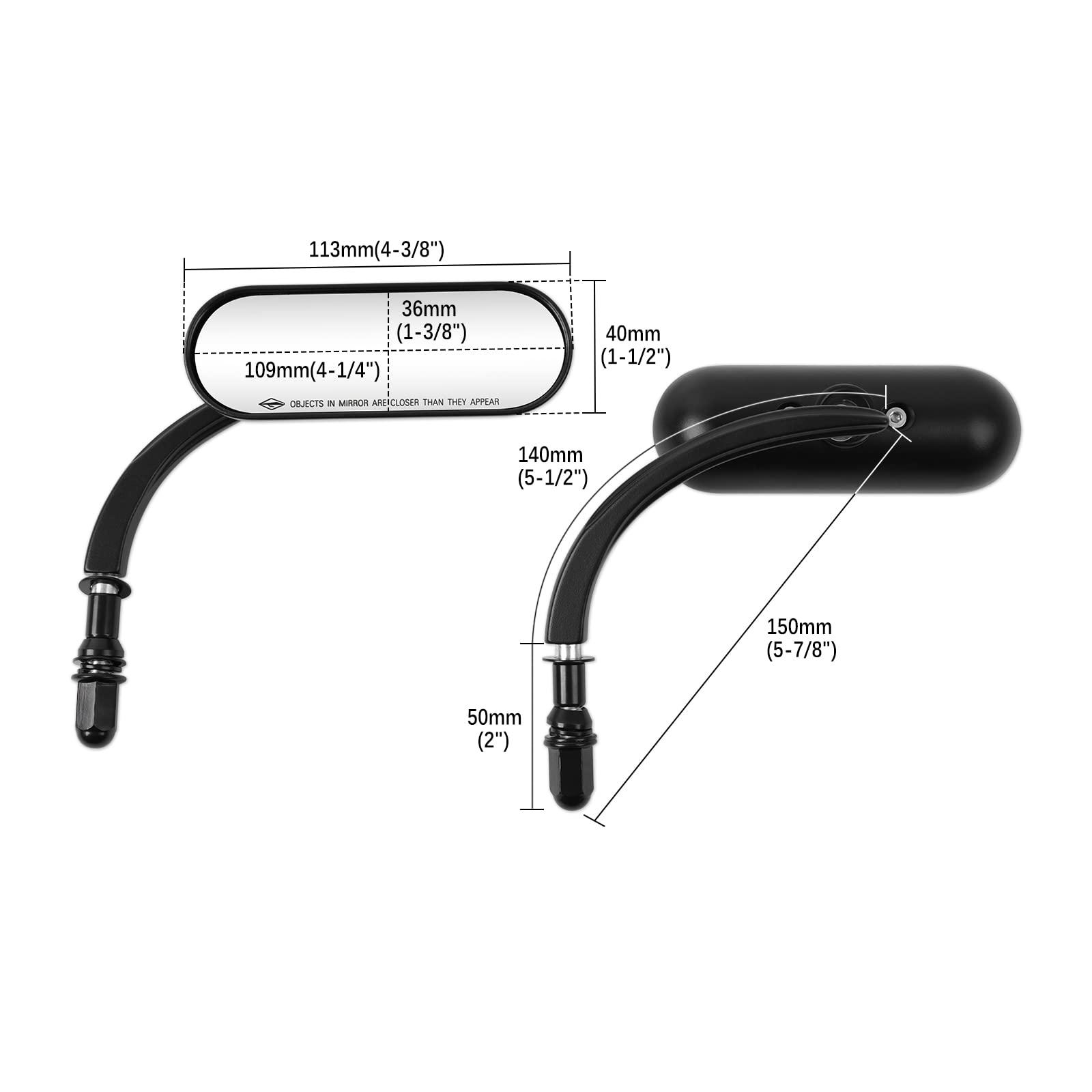 Rich Choices Black 8mm 10mm Motorcycle Mini Oval Rearview Mirrors, Model CB11016, Glass for Dyna Softail Touring Sportster 883 1200