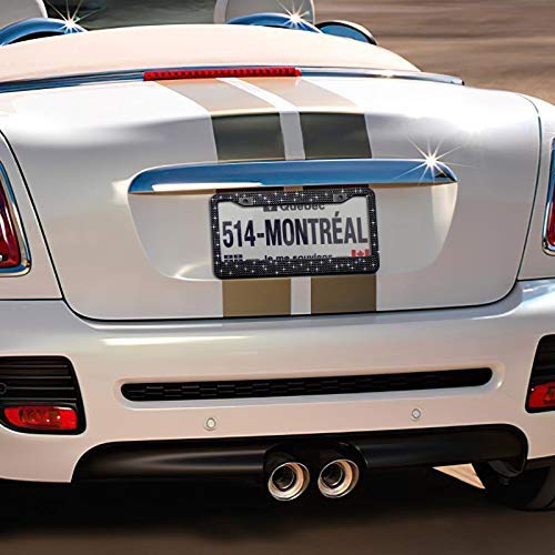 Sparkly Rhinestone License Plate Frame For Women - Stainless Steel With 1200 Black Glass Crystals