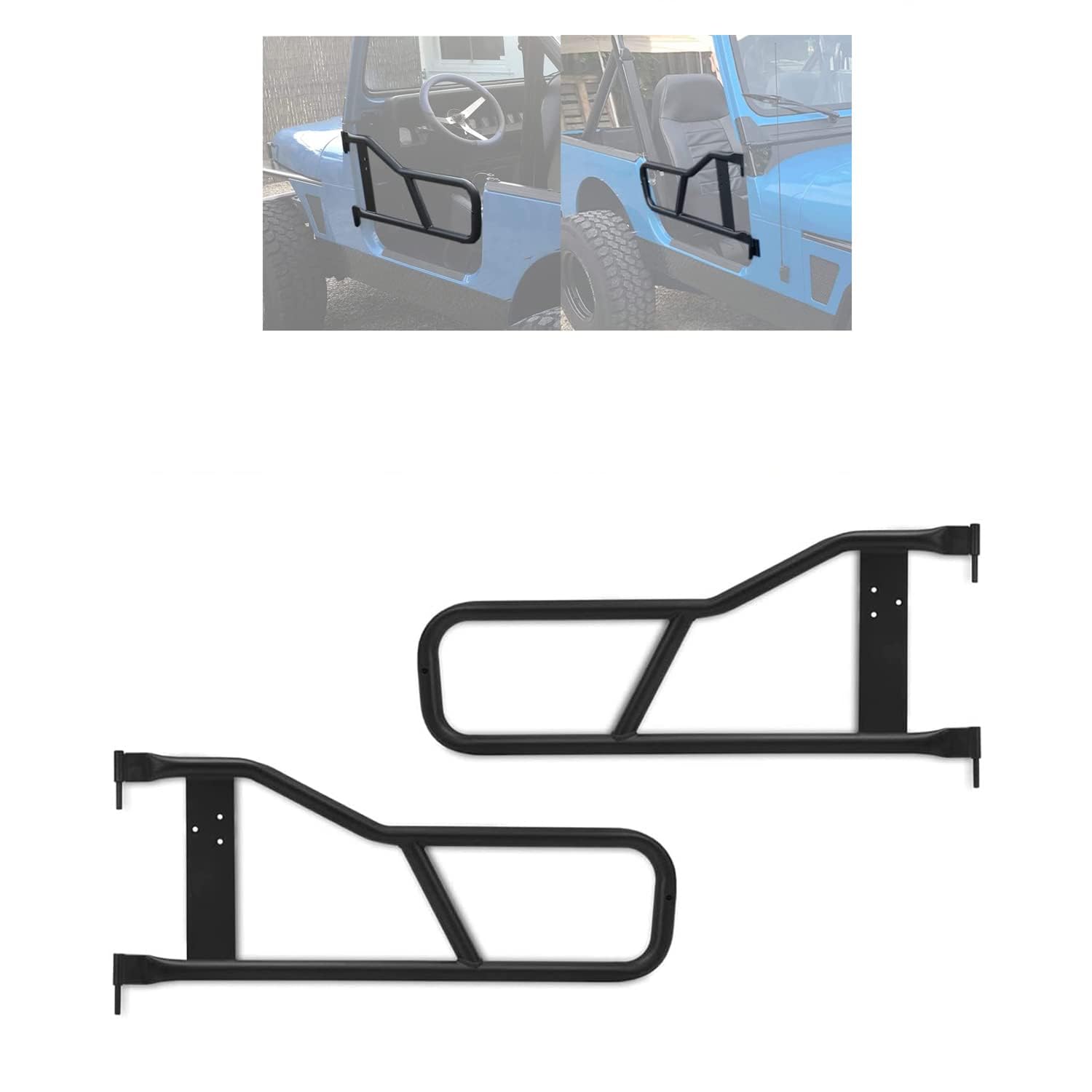 Ecotric Tubular Doors Compatible With 1987-2006 Jeep Wrangler Yj Tj Tubular Half Doors Tube Door Steel Left & Right Simple Off-Road Style