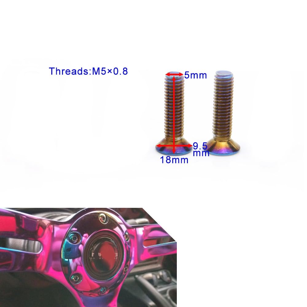Kyostar 6 Pcs Stainless Steering Wheel Screw Bolts M5  0.8 (Length 15Mm) Burnt Titanium Blue Steering Wheel Bolts Screw