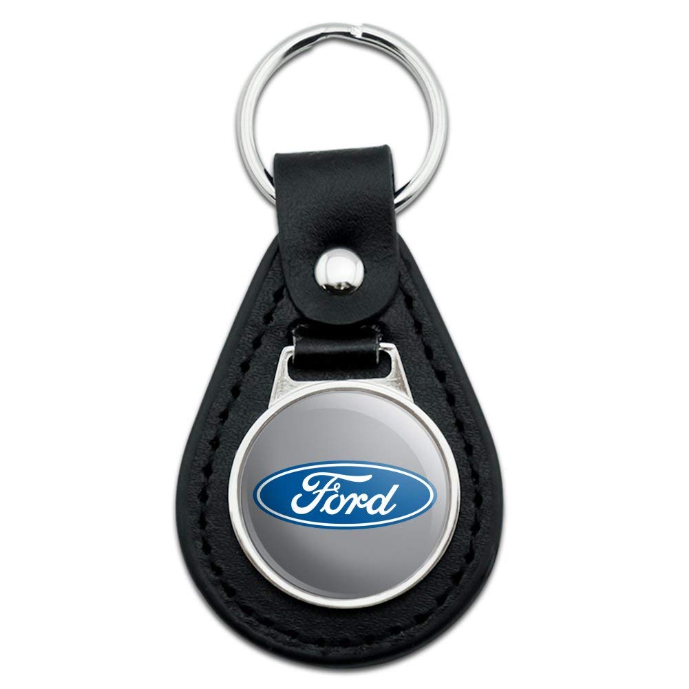 Graphics & More Black Leather Ford Motor Company Blue Oval Logo Keychain