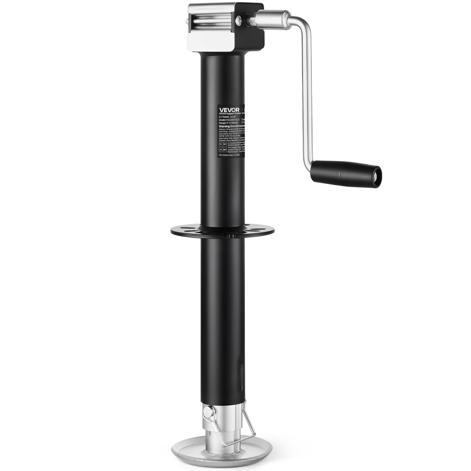 VEVOR 5000 lbs A-Frame Trailer Jack, 15-Inch Vertical Travel, Trailer Lift Jack with Adjustable 7-Level Drop Leg & Drill Socket,