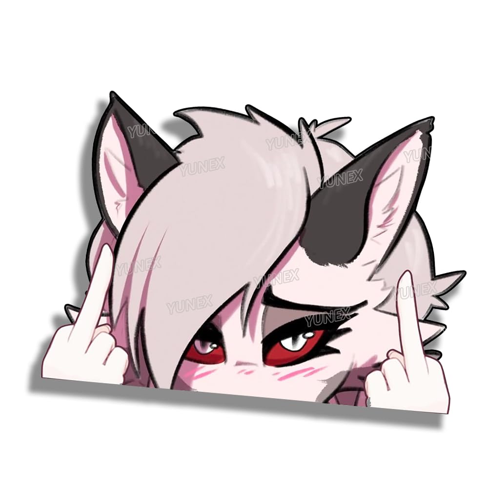 YUNEX 5.1 Inch Furry Anime Peeker Car Bumper Decals Cartoon Loona Vinyl Waterproof Graphic Stickers for Laptop Window Luggage