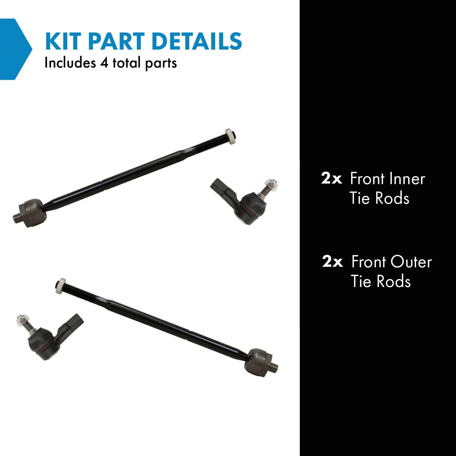 Trq Front Inner And Outer Tie Rod Set Compatible With 2012-2020 Chevrolet Sonic