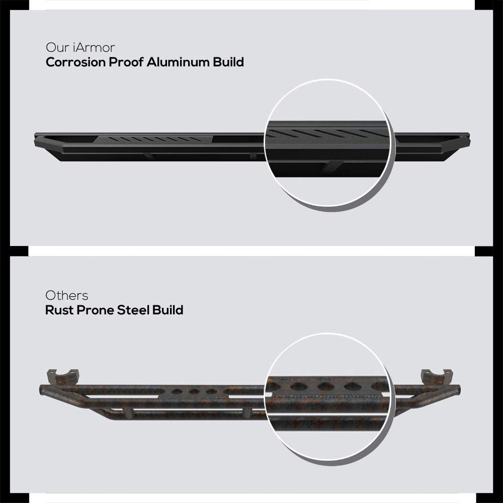 Aps Off-Road 6.5In Side Armor Aluminum Running Boards Compatible With Jeep Gladiator 2020-2024 Crew Cab Aircraft Aluminum Off-Road Black Side Steps Armor