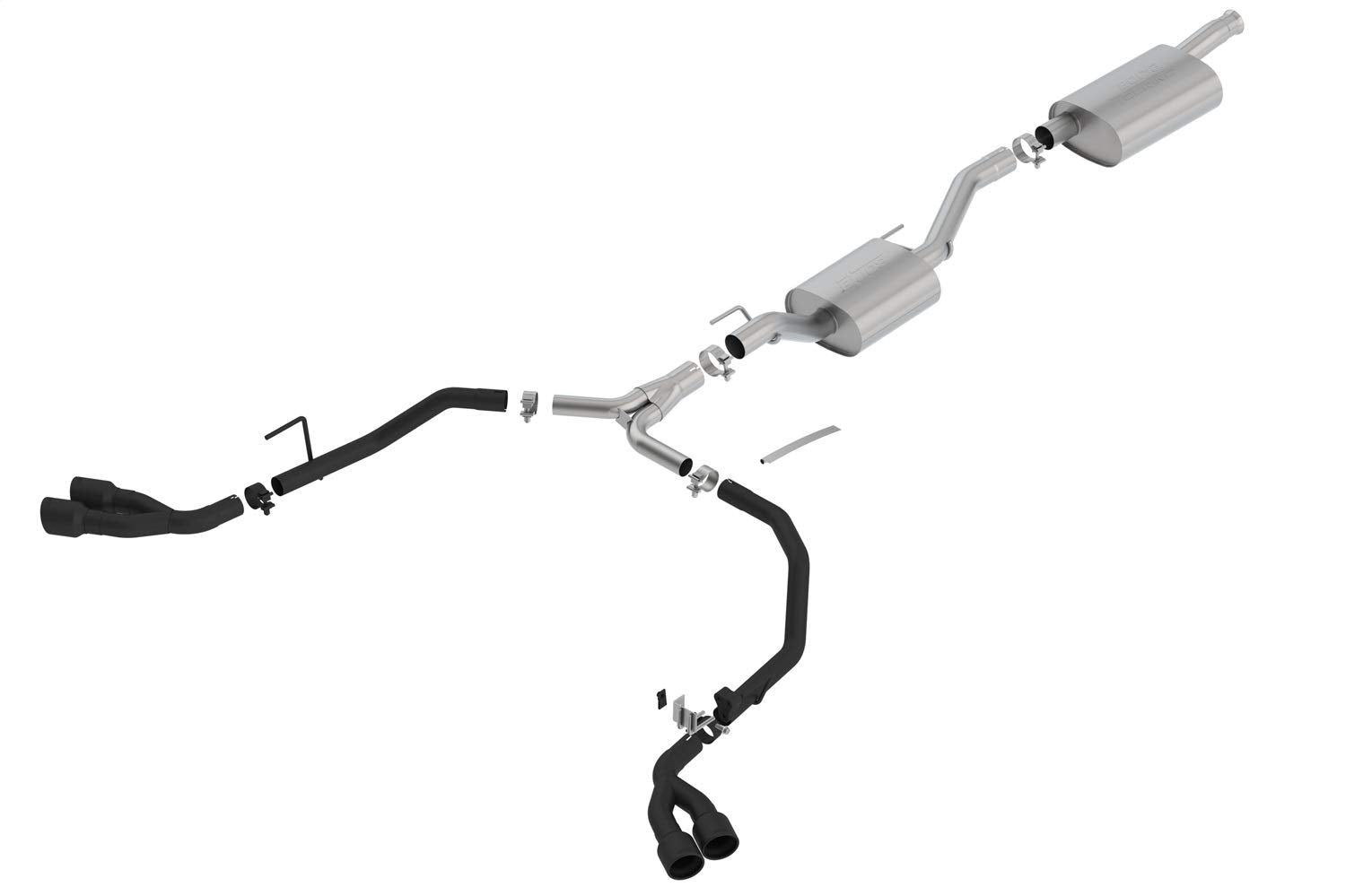 Borla 140814Cb Touring Cat-Back Exhaust System Dual Round Angle Cut 2.75 In Split Into Dual 2 In. Truck Split Side Exit Ceramic Black 3.5 In. Tip T-304 Stainless Steel Touring Cat-Back Exhaust System