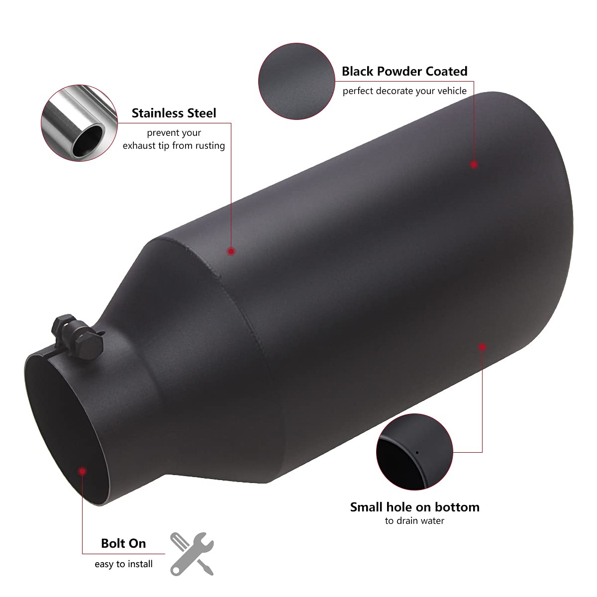 Lcgp 4 Inlet Universal Diesel Exhaust Tip 7 Outlet 15 Long Tail Tip, Polished & Rolled Angle Cut, Bolt-On,Stainless Steel