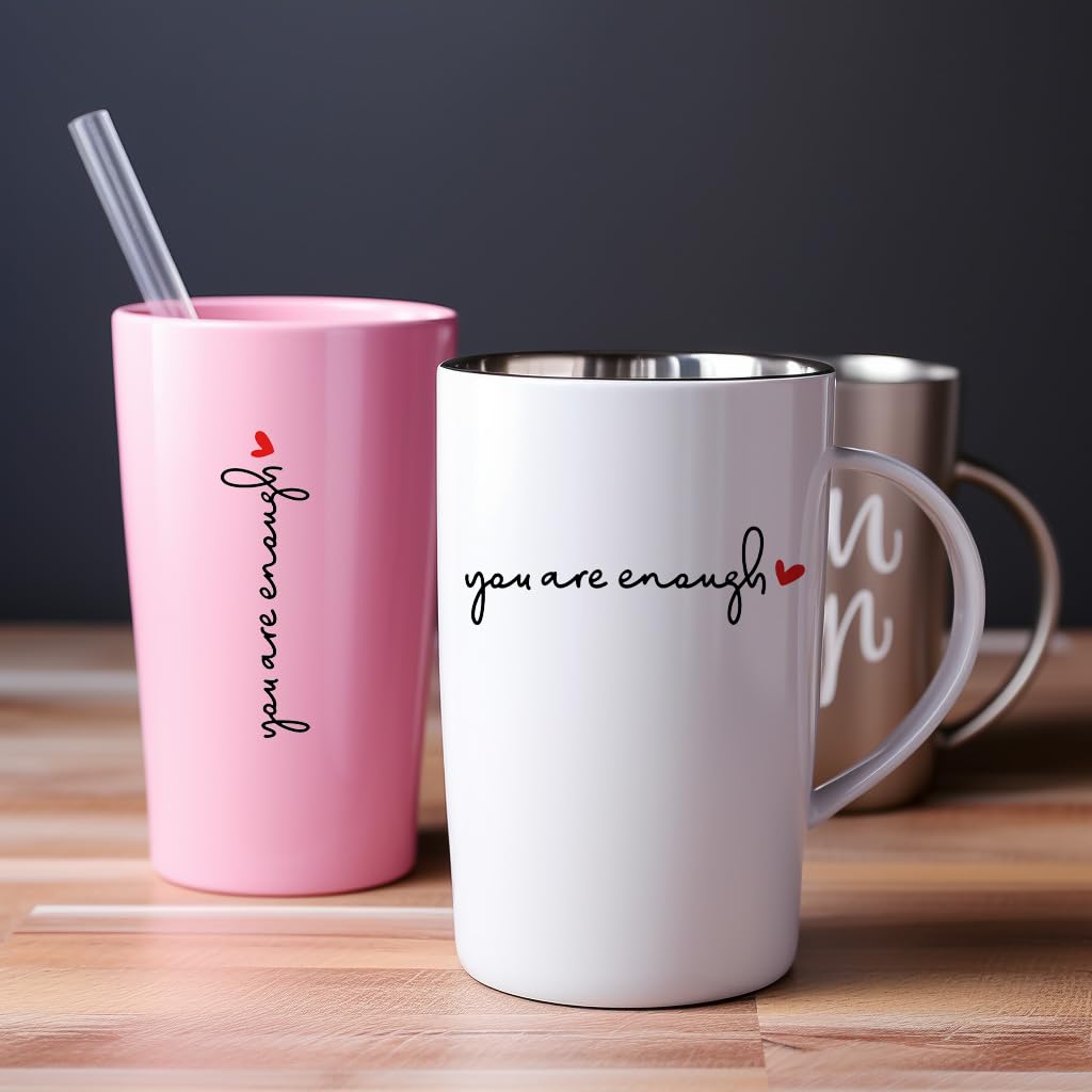 2 X You Are Enough Rearview Mirror Vinyl Die Cut Decal Self Affirmation Mental Health Decal Tumbler Sticker Water Bottle Sticker