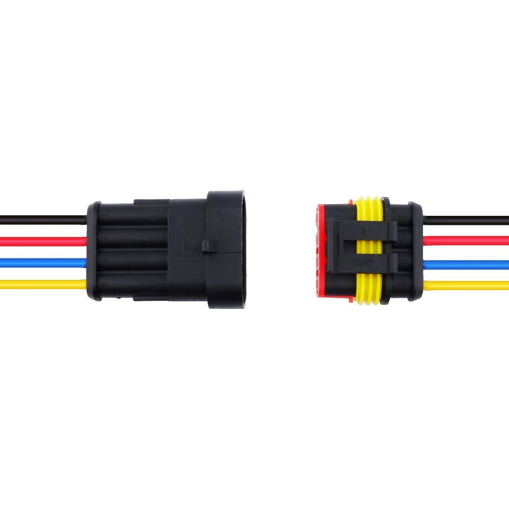 Muyi 5 Sets 4 Pin Wire Connector 18Awg Waterproof Electrical Connectors Kit With 10Cm Pigtail 1.5Mm Series Weatherpack Connectors (4 Pin)