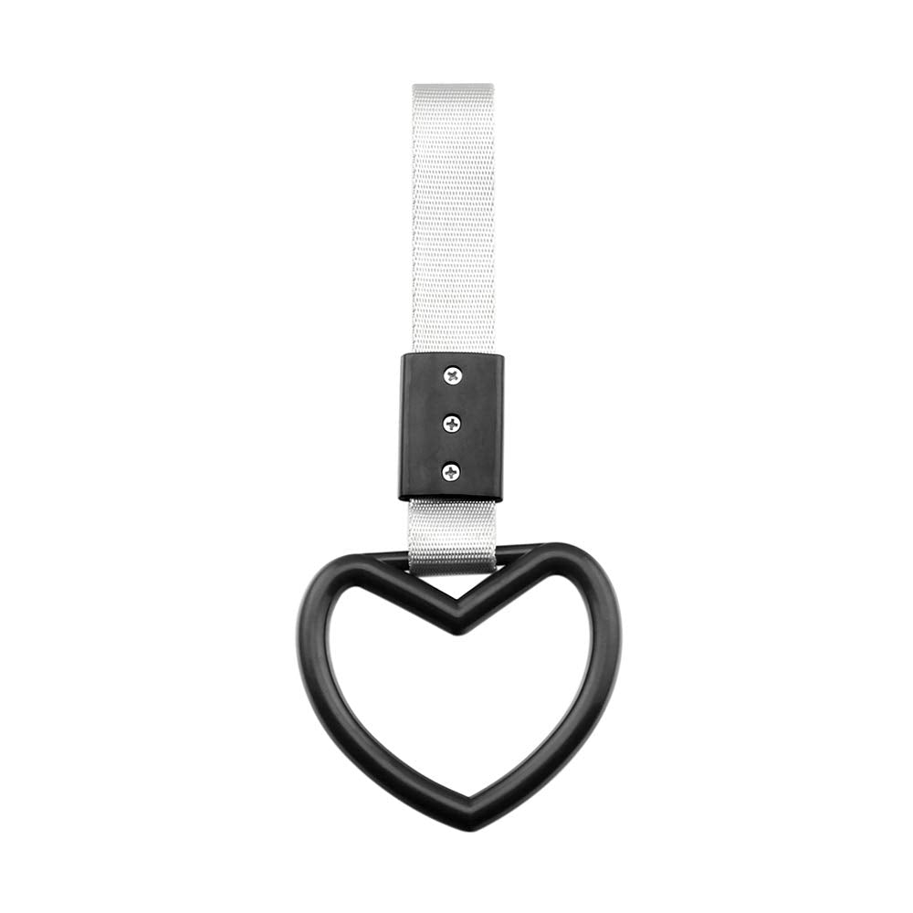 1 Pc Heart Jdm Tsurikawa Hang Ring Subway Train Bus Handle Hand Strap Drift For Car (Heart: Black/White)