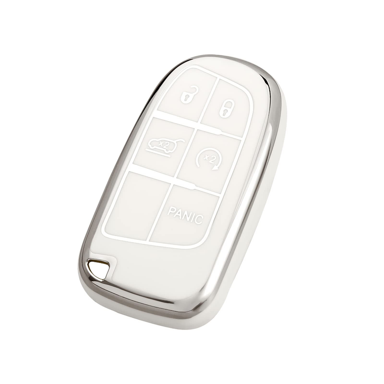 Offcurve For Jeep Dodge Key Fob Cover, Car Key Cover Case For Jeep Grand Cherokee Wrangler Compass Renegade Patriot Grand Comander 3 4 5 Buttons Smart Key Car Accessories Holder Protector, White