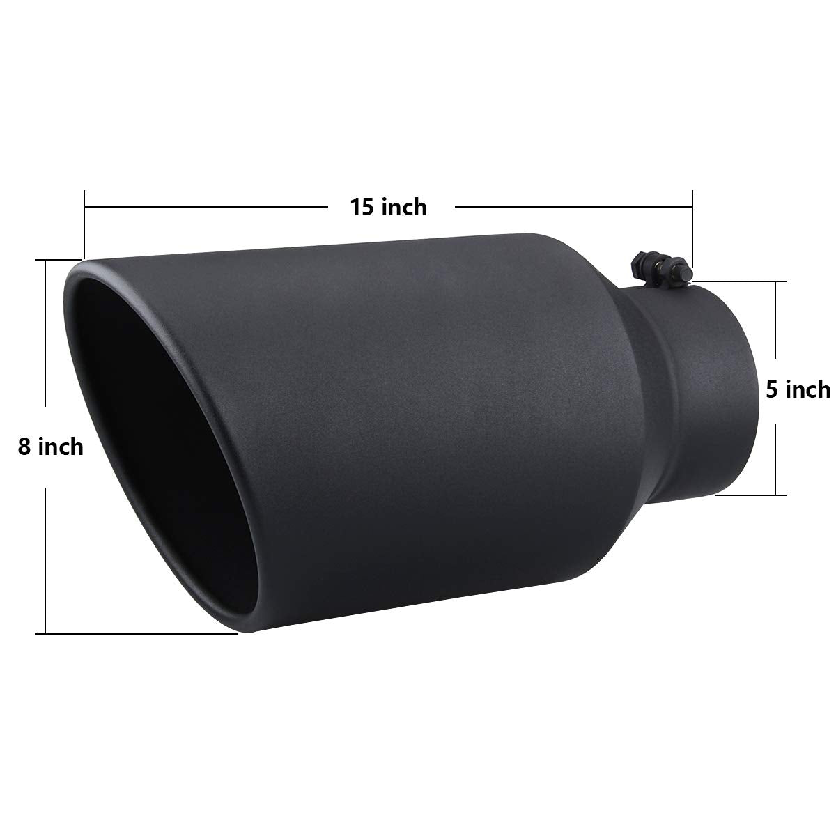 LCGP 5'' Inlet 8'' Outlet 15'' Long Rolled End Angle Cut Bolt On Exhaust Tip Tail Pipe. Black Powder Coated.