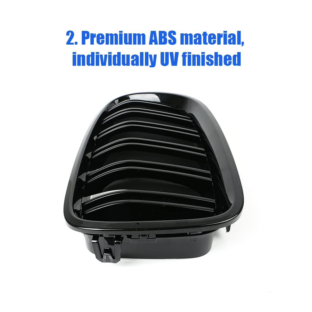 Sportuli Front Replacement Kidney Grille Grill Compatible With Bmw 5 Series F10 F11 F18 M5 (Gloss Black)