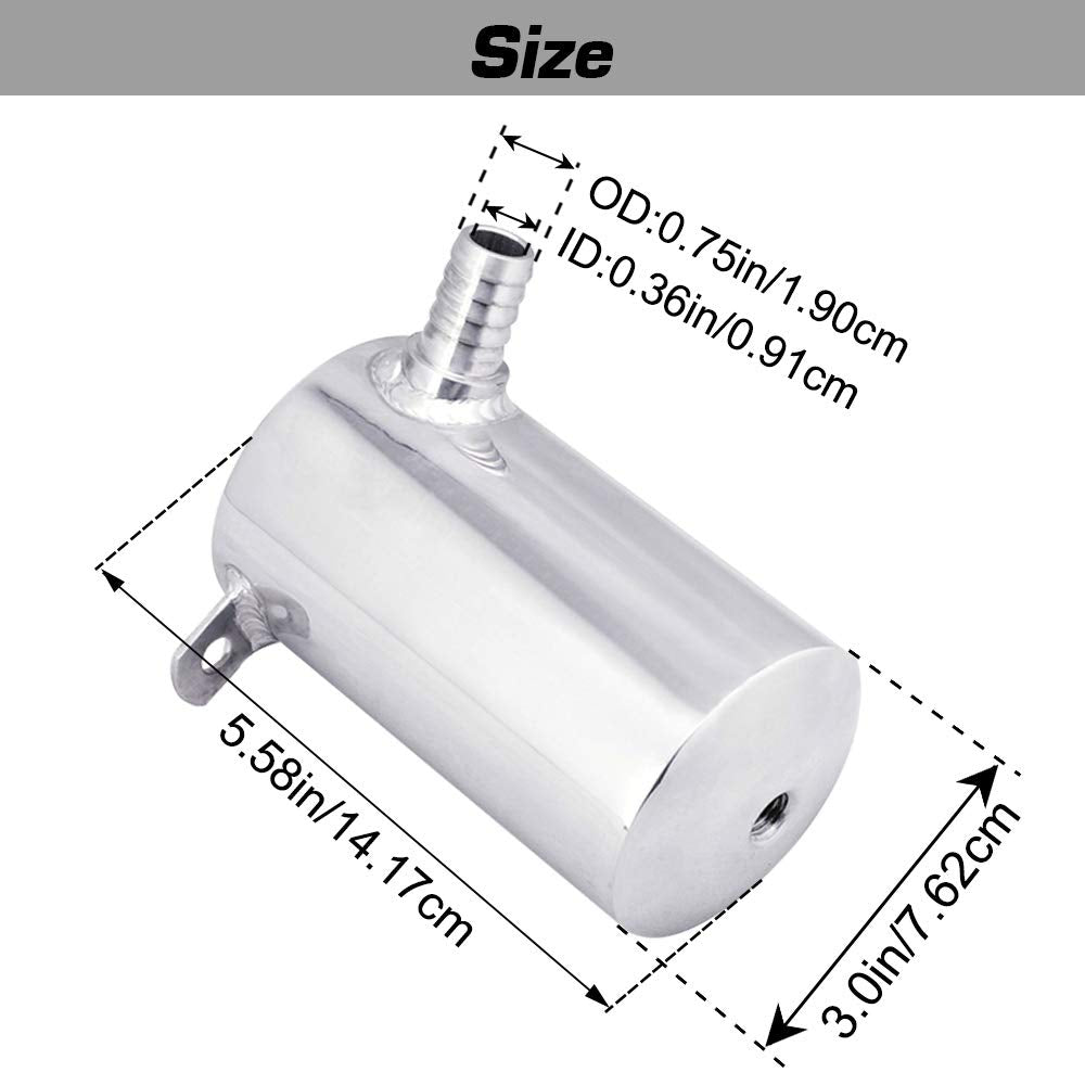 SPELAB Oil Catch Can Breather Tank Reservoir 0.5L Polished Aluminum with 19mm 3/4    Barb Inlet Outlet Silver