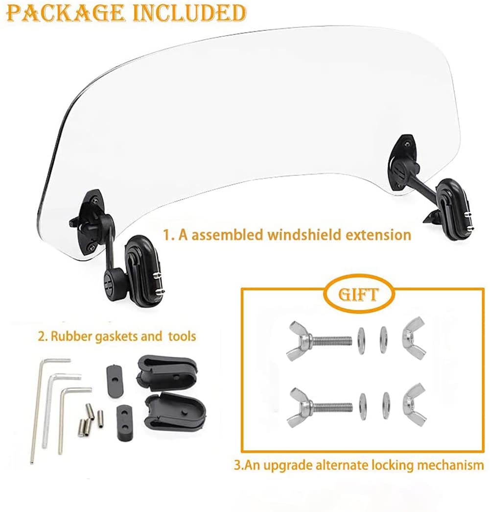 Motoparty Motorcycle Adjustable Windshield Extension - Universal Clip-On Windscreen For Kawasaki Yamaha Bmw Buell Ducati