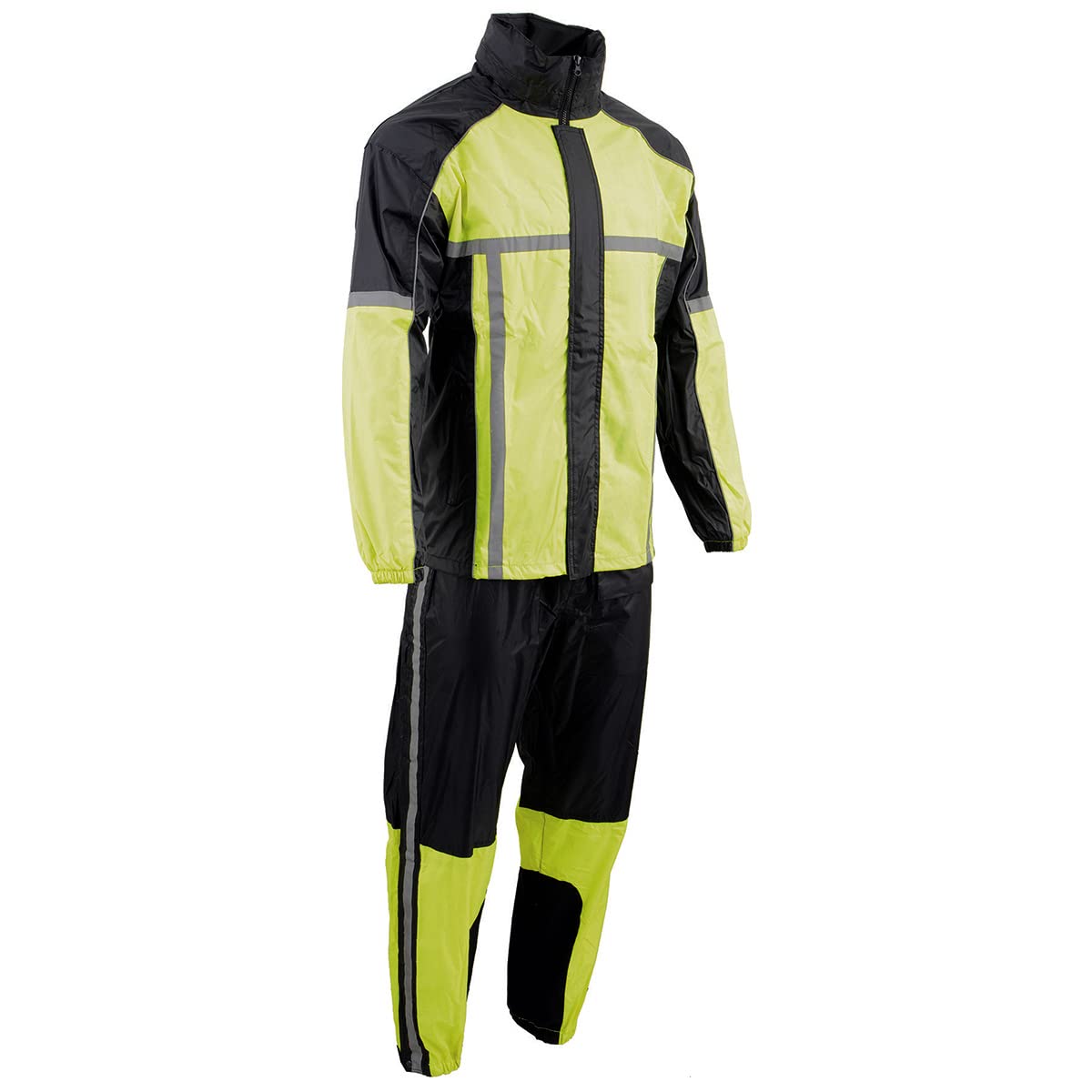 Milwaukee Leather MPM9510 Mens Black and Neon Green Motorcycle Water Resistant Rain Suit w/Hi-Vis Reflective Tape - 4X-Large