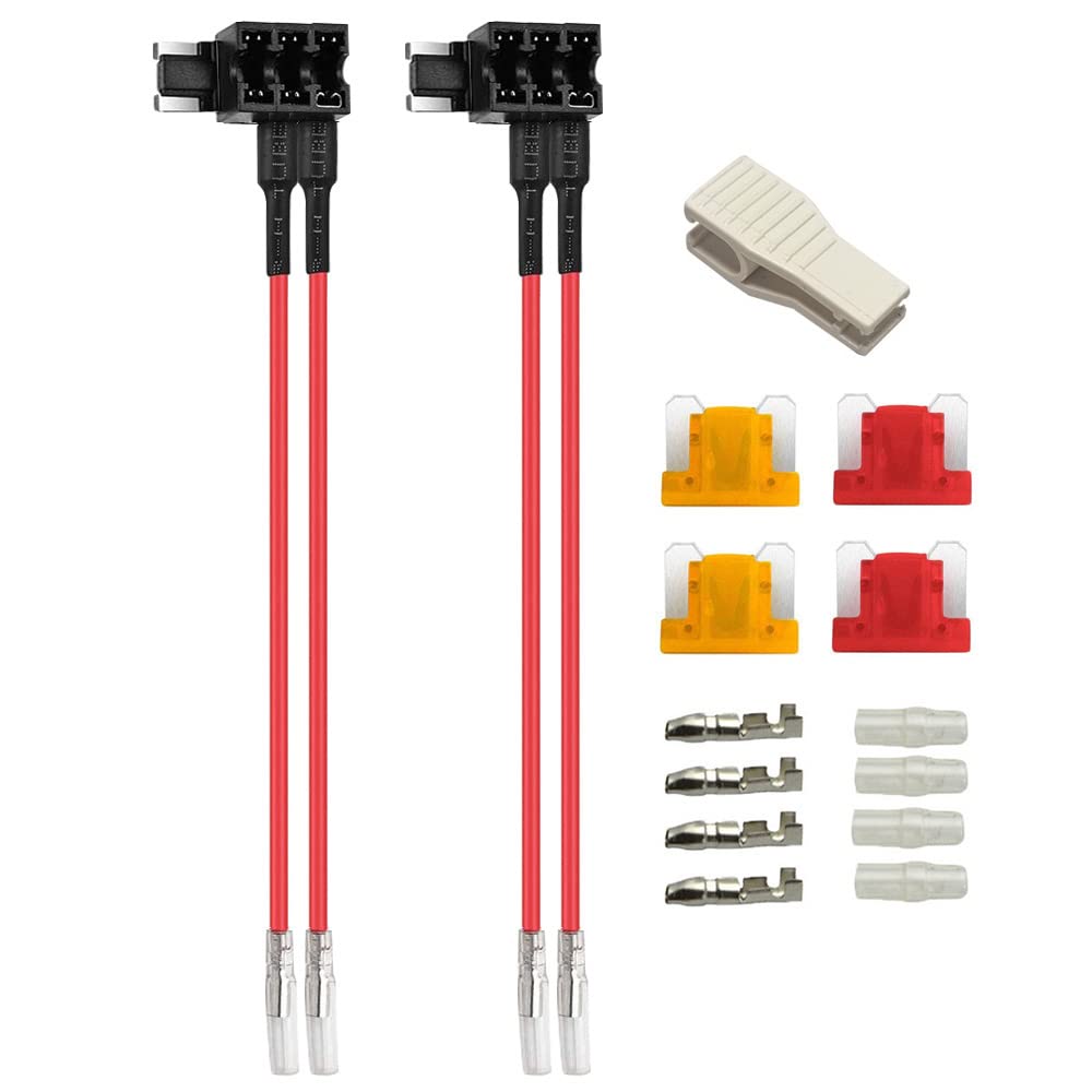 Gebildet 2Pcs 12V 24V Mini Dual-Port Add-A-Circuit Fuse Tap, Mini Piggy Back Blade Fuse Holder With Dual Wire Harness, 4Pcs Mini