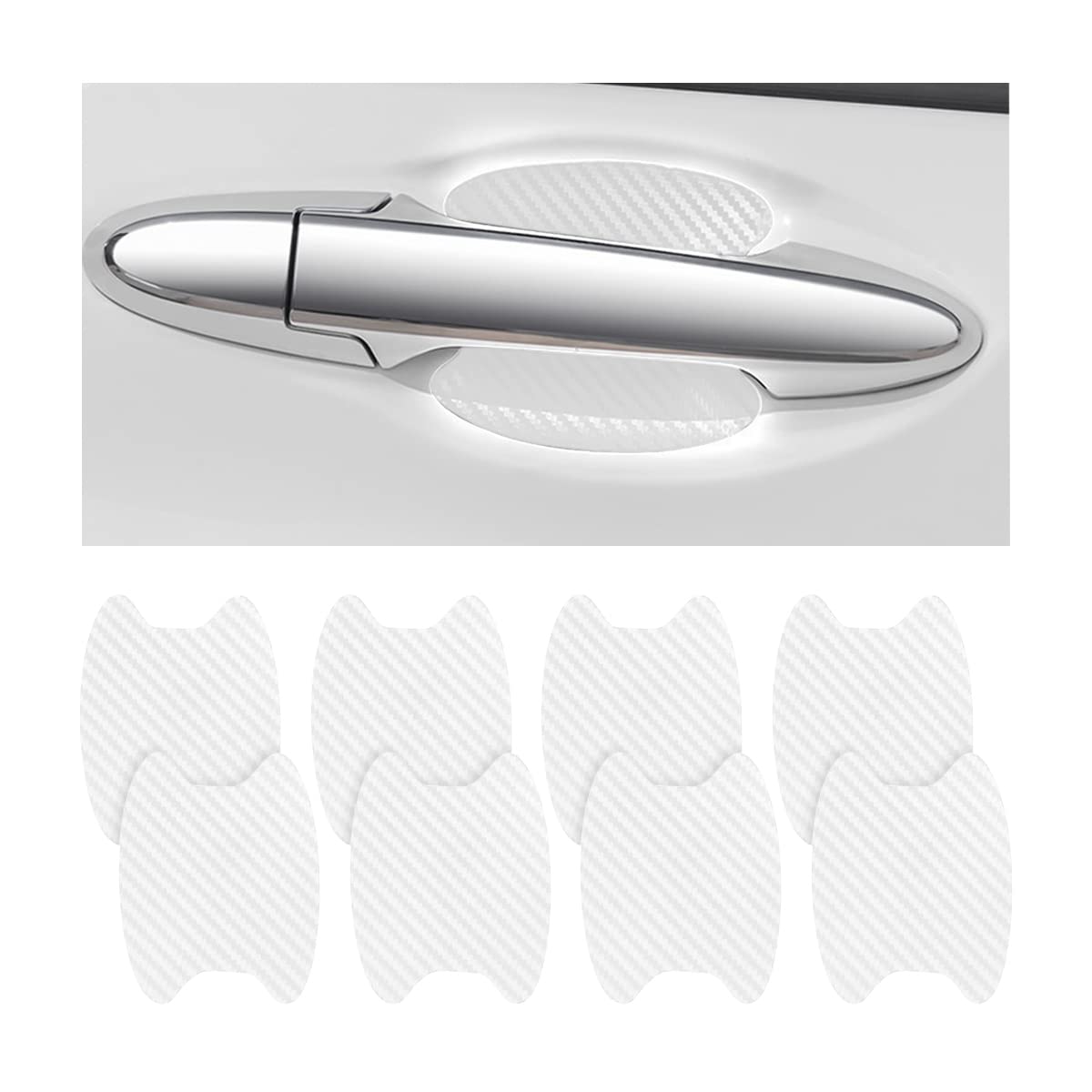 8Pcs Car Door Handle Sticker, Carbon Fiber Anti-Scratches Car Door Cup Protector, Non-Marking Auto Door Handle Protective Film, Self-Adhesive Door Side Paint Protector For All Cars (White/8Pcs)
