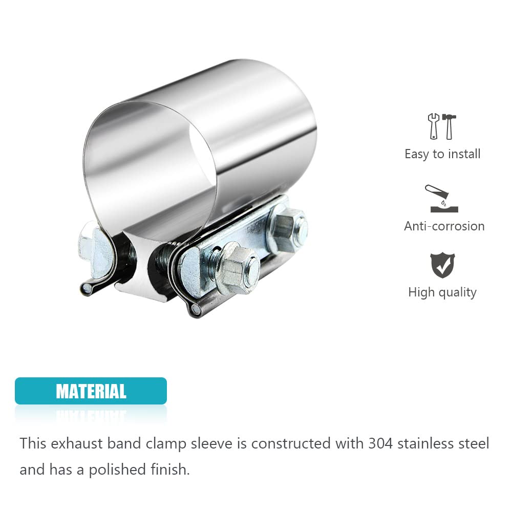 2'' 2.0 Inch Exhaust Clamp Butt Joint Band Clamp Sleeve Coupler Stainless Steel 2.0 Inch For Exhaust Pipes, Mufflers And Catalyt