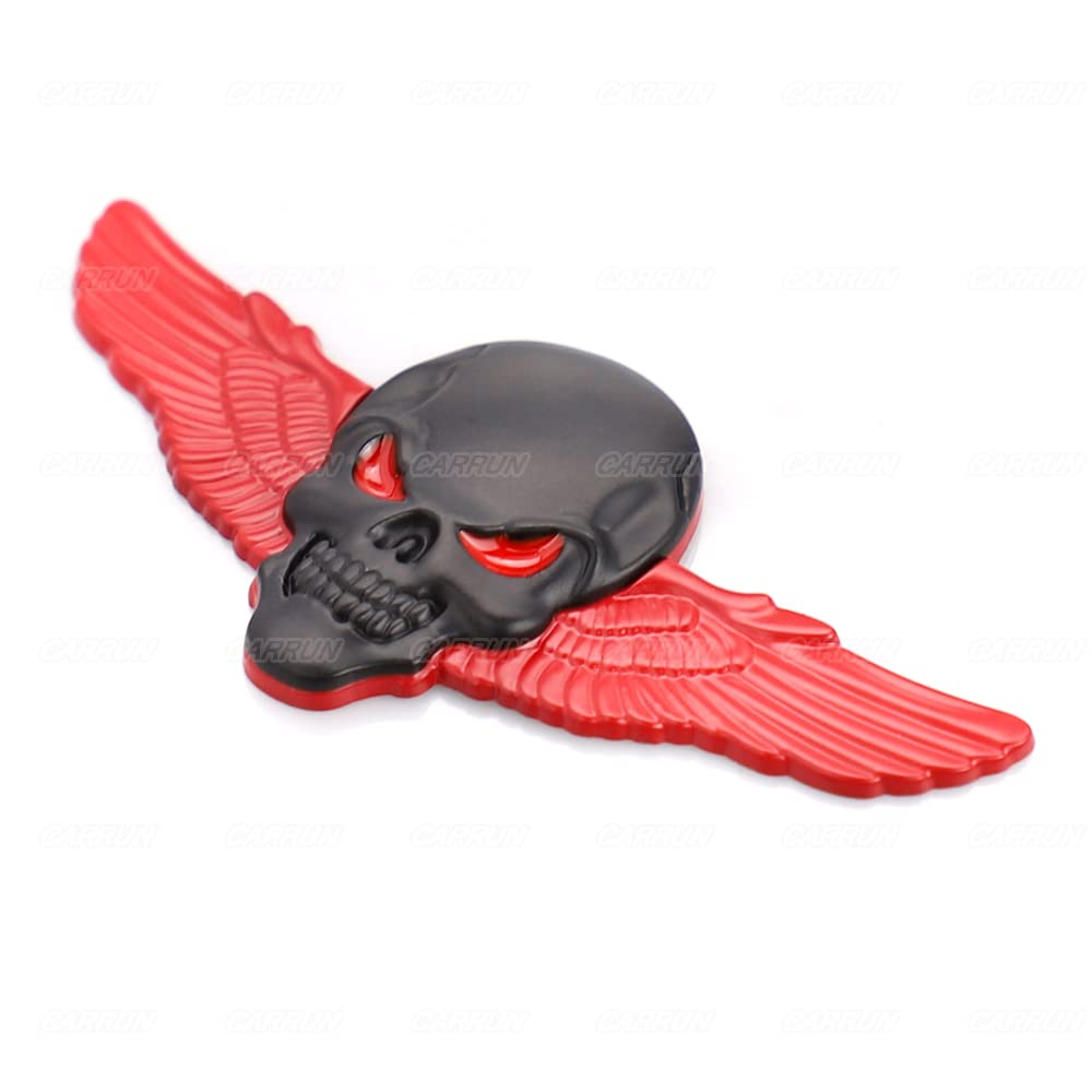 2X 3D Skeleton Skull Emblem Metal Badge Car Badge Sticker (Large-Black Red Eye)