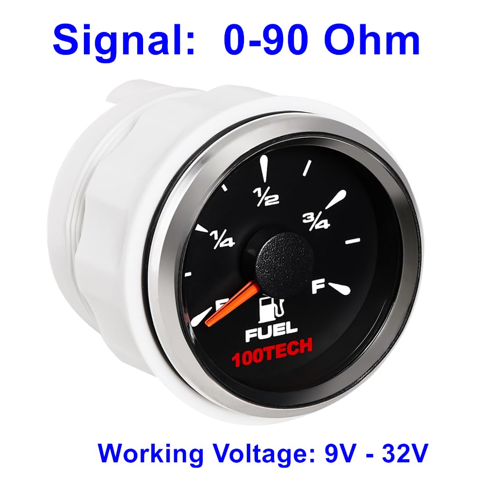 100Tech 0-90 ohm Fuel Level Gauge 2 1/16 Boat Marine Gauge Aftermarket Fuel Level Gauge Marine Automotive Replacement Gauge Moto