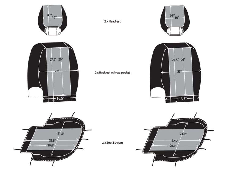 CarsCover Custom Fit 2017-2018 Dodge Ram 1500 2500 3500 Pickup Truck Neoprene Car Front Seat Covers Gray & Black Sides Driver & Passenger Cover