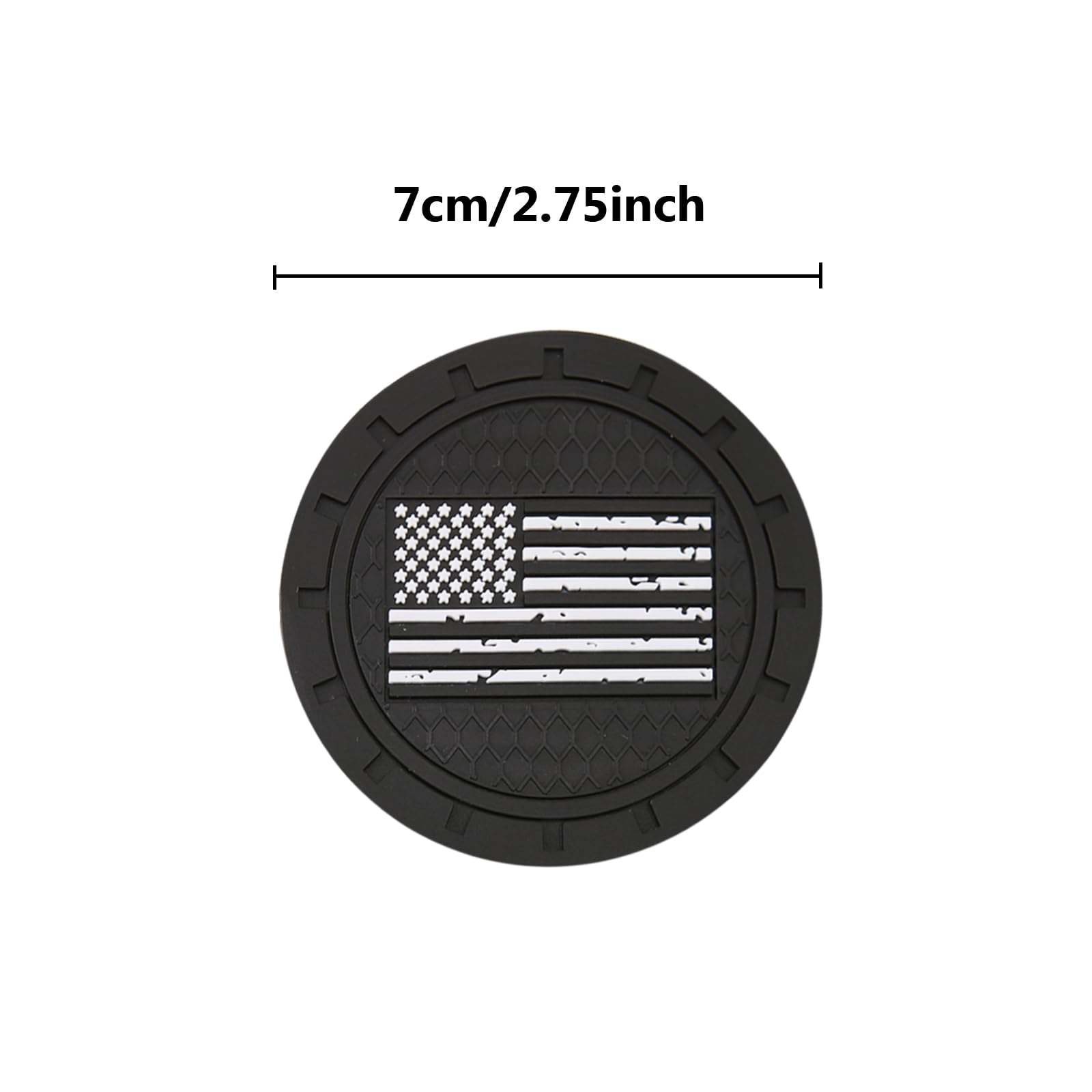 2 Pack Car Coasters, 2.75 Inch American Flag Soft Rubber Cup Holder Pad Set Round Auto Cup Holder Insert Drink Coaster Car Inter