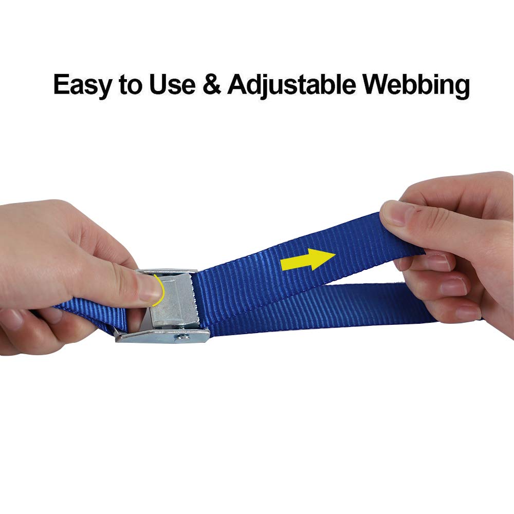 Xstrap Standard Cam Buckle Straps 6Pk 8Ft Powersports Tie-Downs 1-Inch Blue Lashing Straps With Carry Bag, Ideal For Securing Ca