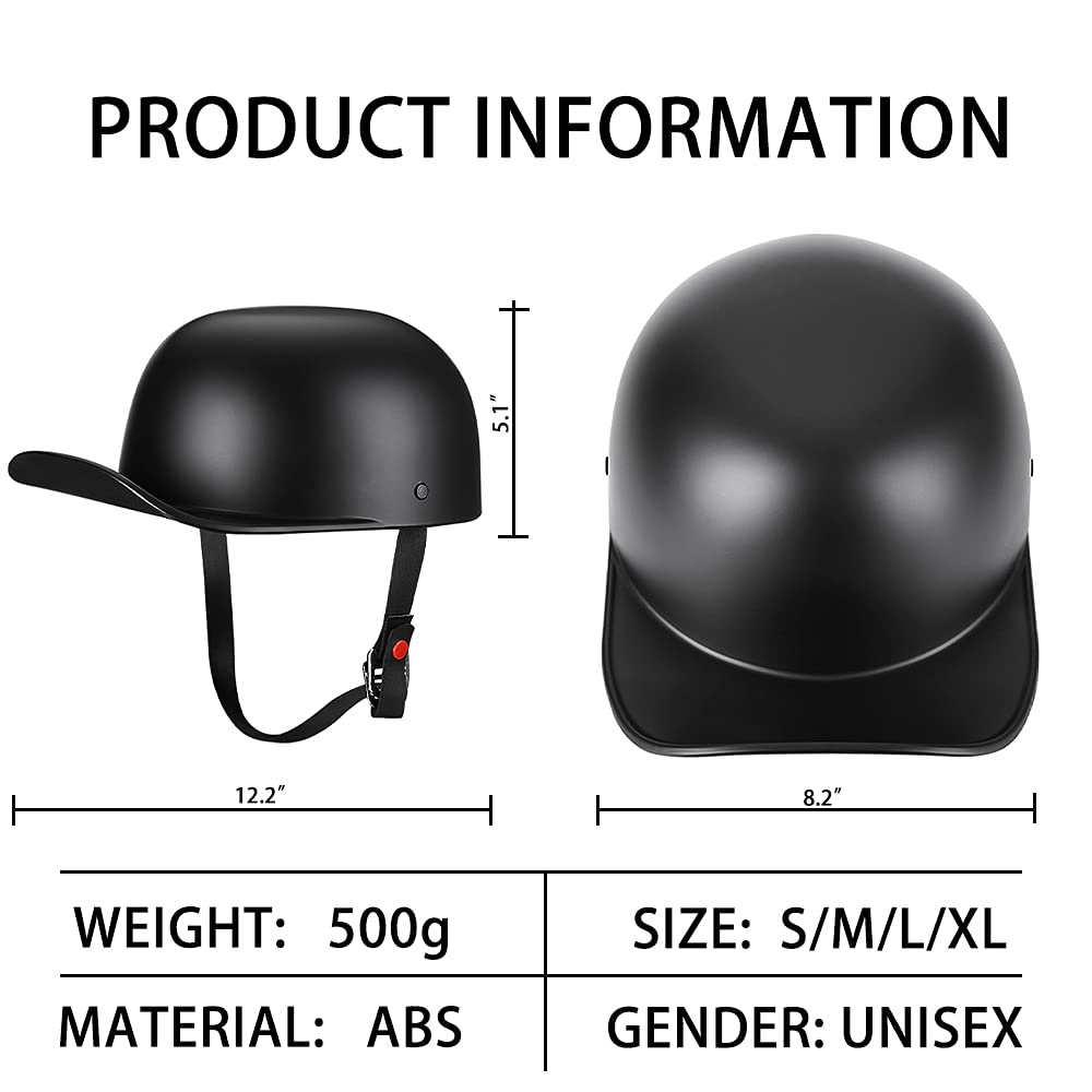 Yesmotor Baseball Motorcycle Helmet Half Cap For Bike Cruiser Chopper Moped Scooter- Dot Approved (Matte Black, Xl)