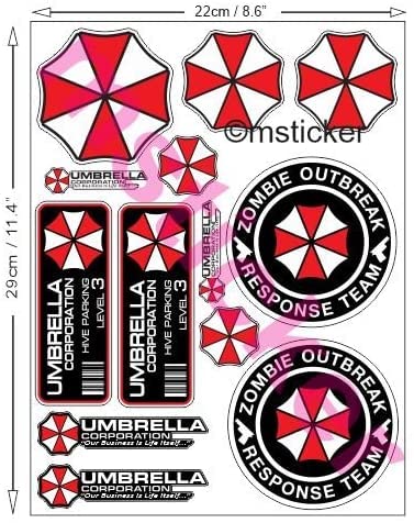 1 A4 Sheet With 13X Umbrella Corporation Sticker Decal Car Truck Notebook Resident Evil Raccoon City Zombie The Walking Dead