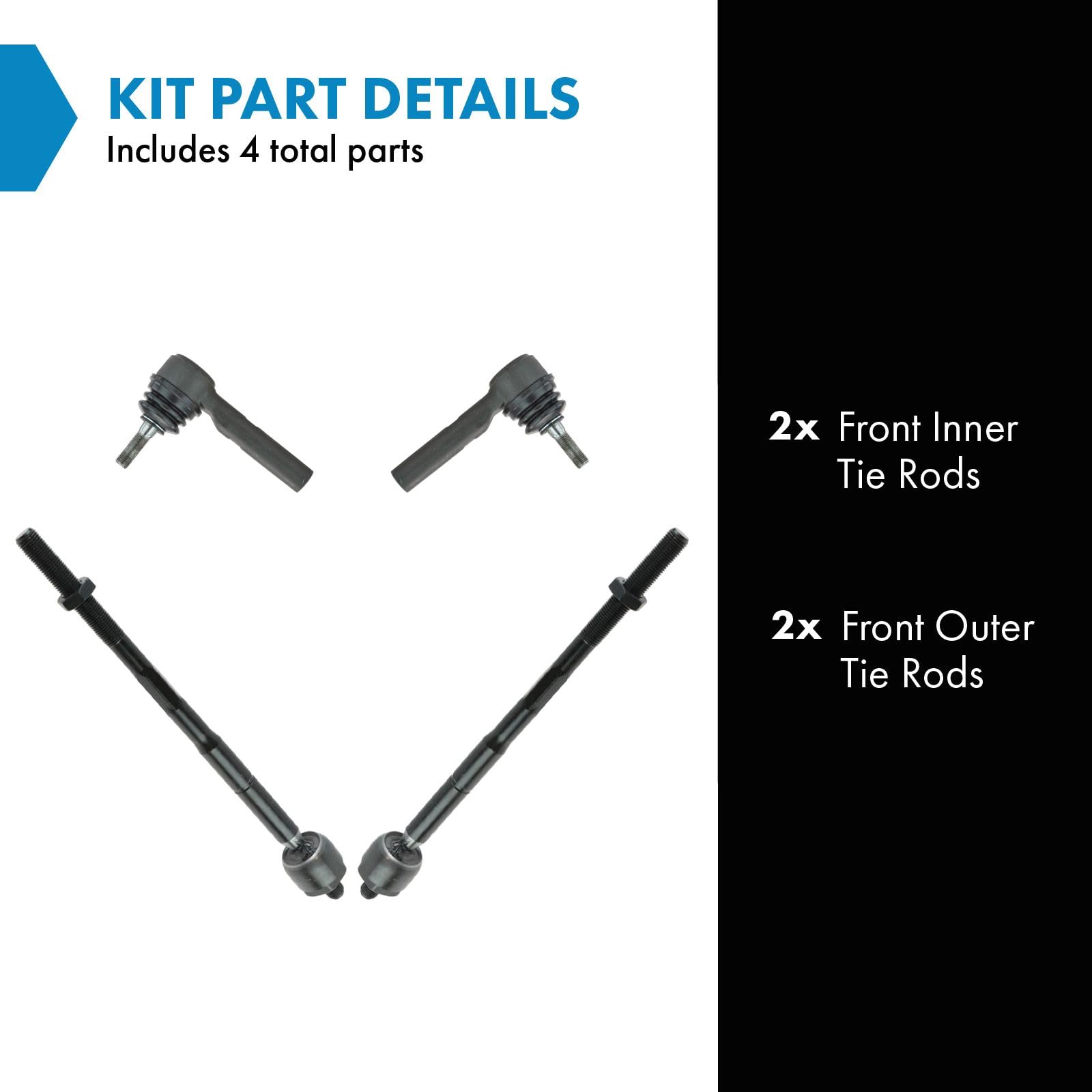 Trq Front Inner And Outer Tie Rod Set Compatible With 2009-2020 Dodge Journey