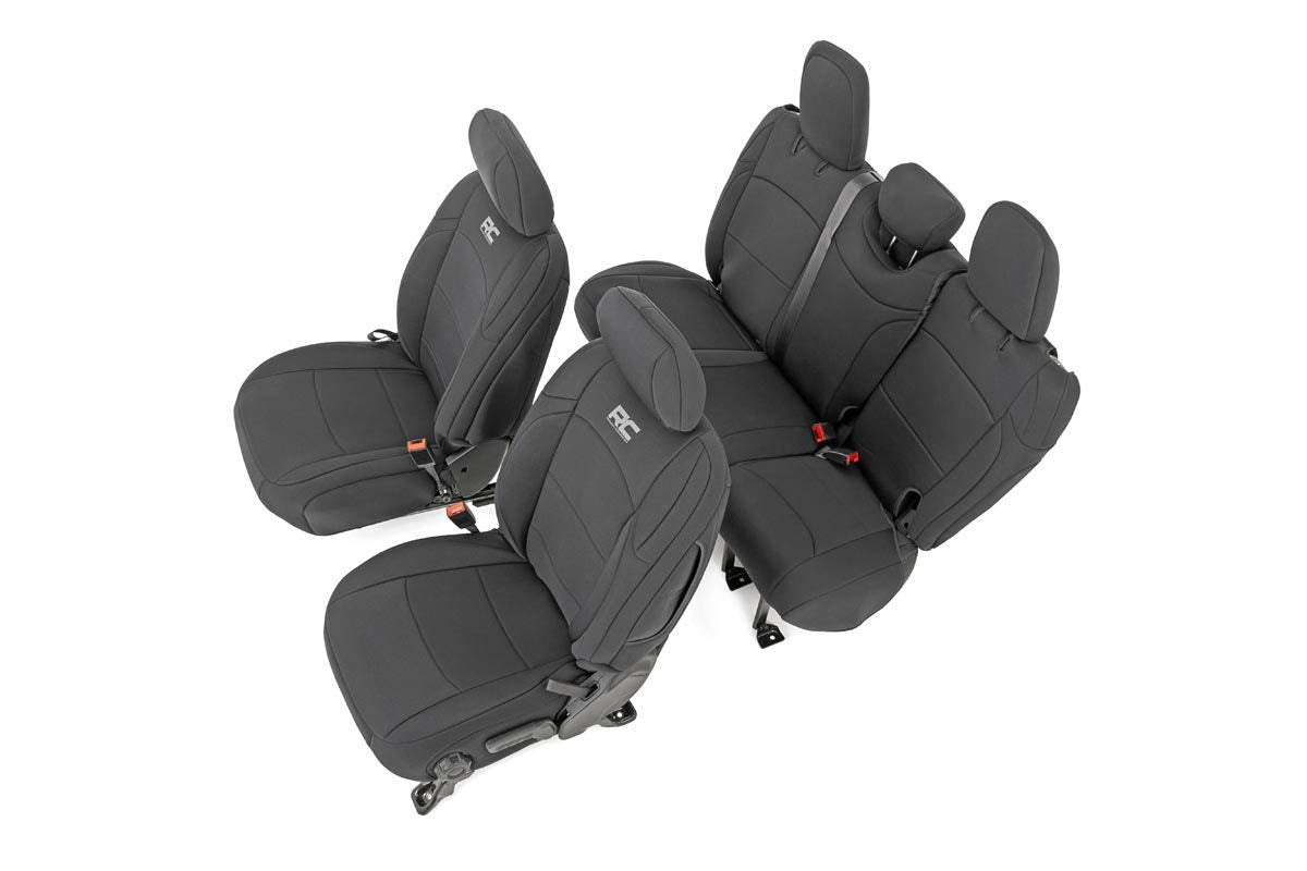 Rough Country Neoprene Seat Covers for Jeep Wrangler JL 4-Door (2018-2024) w/No Rear Arm Rest - Waterproof & UV Resistant, Foam 