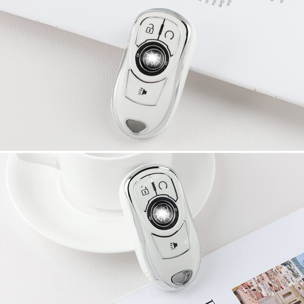 1797 For Buick Key Fob Cover Fit Encore Regal Accessories Car Remote Case Shell Protector Men Women 5 Button White Silver Tpu