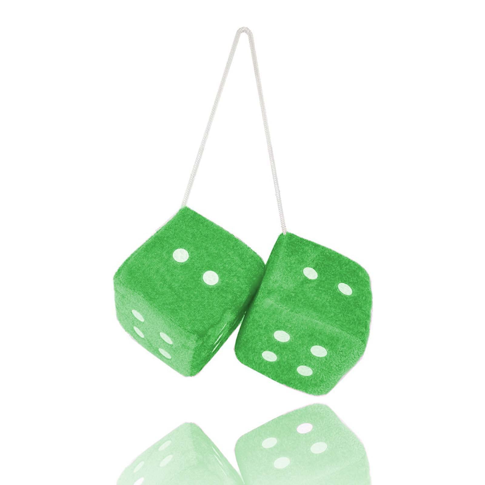 Pair 2.75    Green with White Dots Fuzzy Plush Dice Classic Vintage [Nostalgic 80s Fuzzy Car Dice for Mirror ] for Automotive In